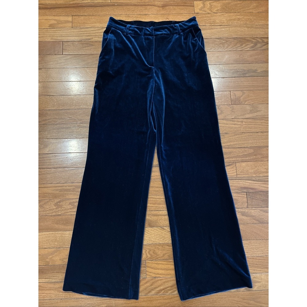 Wildflower Yellow Springs Blue Velvet Wide Leg Pants Women's M High Rise Holiday